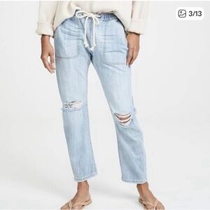 Women’s drawstring distressed pull on pants jeans